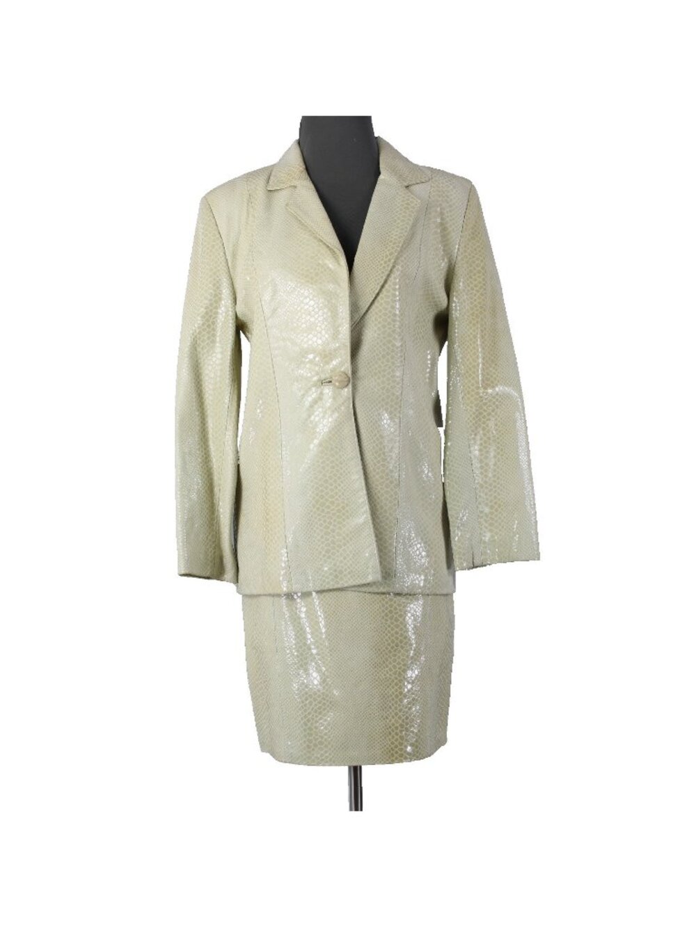 Rocco Damelio Dero Skirt Suit Sz 4 Light Green Croco Patterned Leather Lined